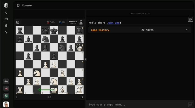 Chess Console showing a chess position with Stockfish analysis and AI coaching