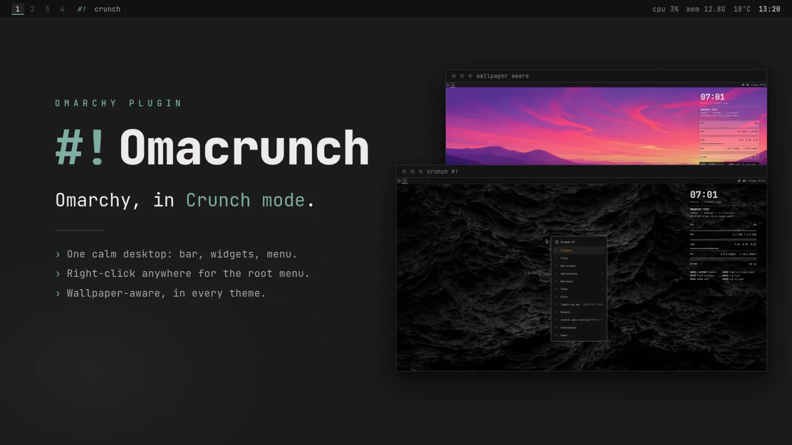 Omacrunch preview in the Omarchy Plugin Marketplace