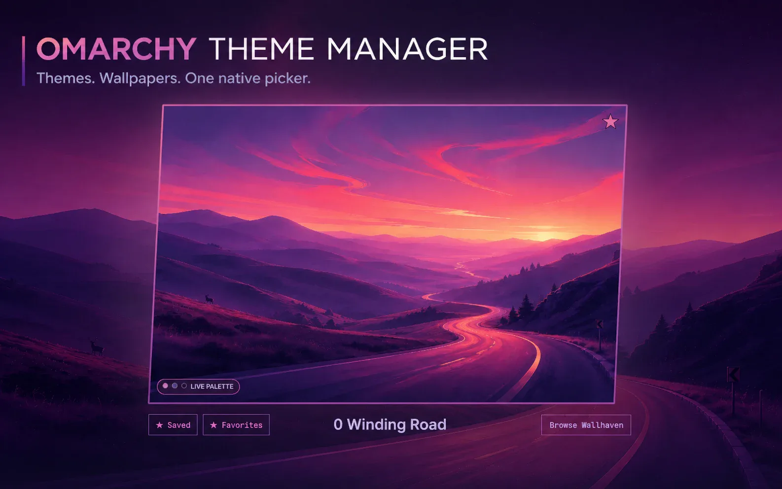 Omarchy Theme Manager previewing the Aetheria theme in the native full-screen picker